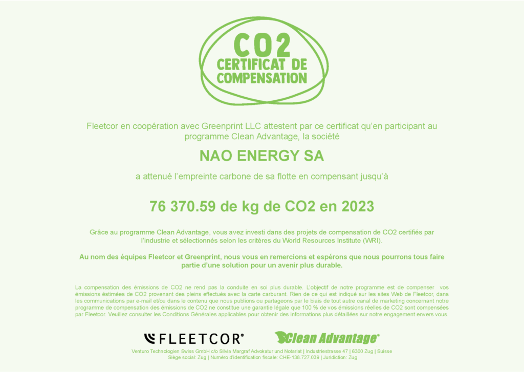 Certification Programme Clean Advantage pour naoenergy