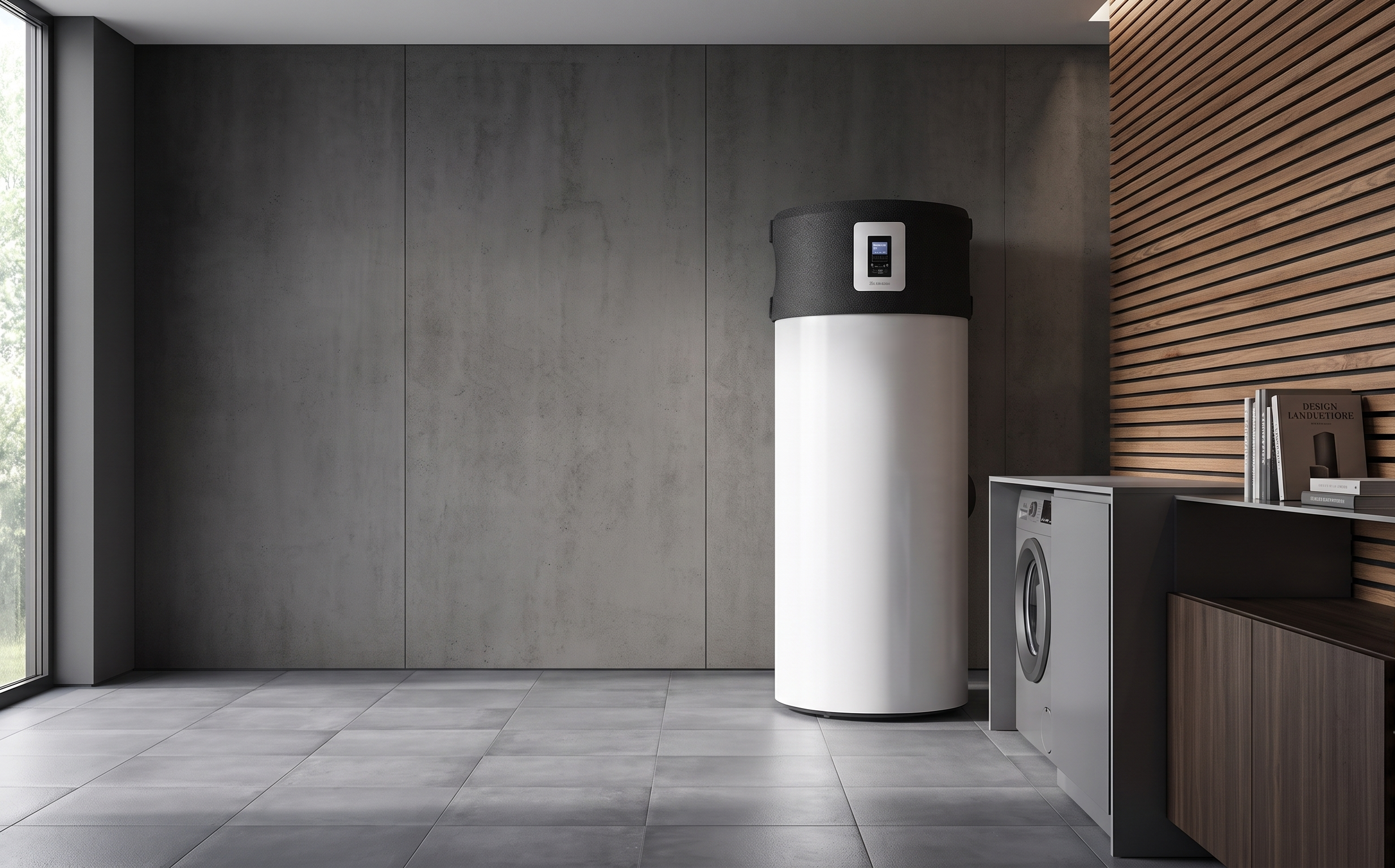 Boiler thermodynamique et pompe à chaleur intégrée installés dans une buanderie en Suisse romande