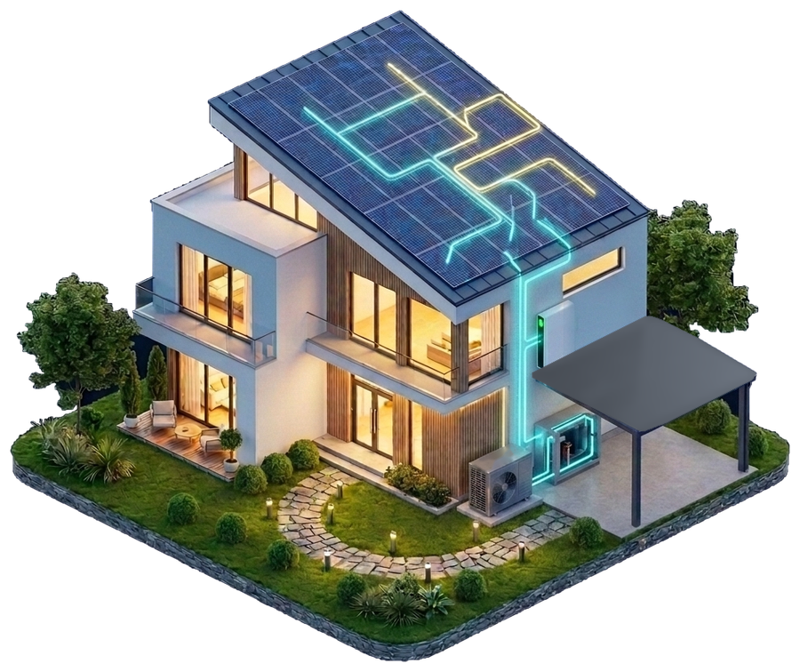Maison avec panneaux solaires et batterie de stockage - naoenergy