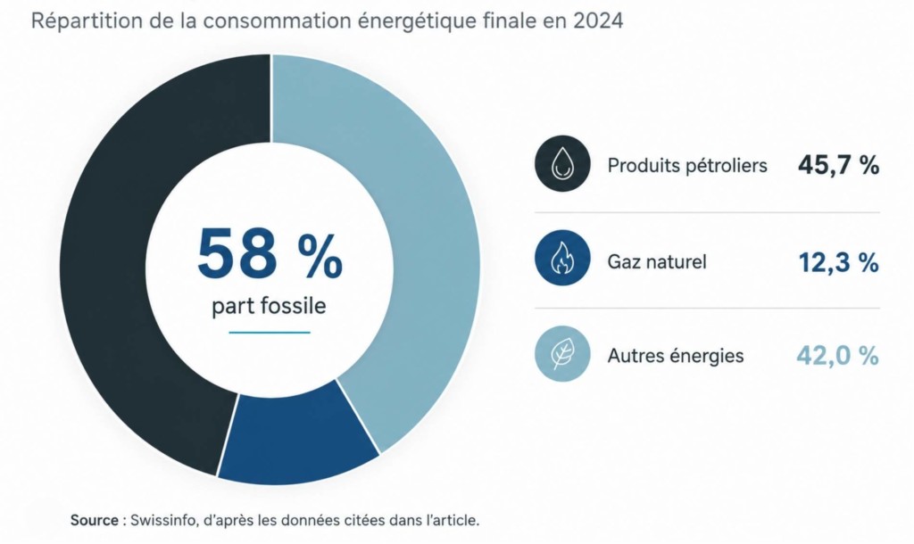 Part des énergies fossiles dans la production d’électricité en Suisse