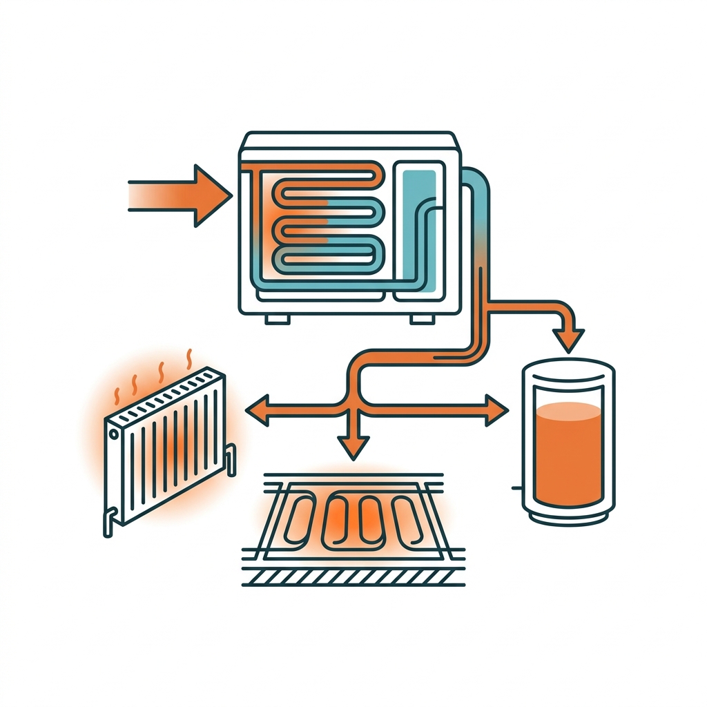 Illustration de l’étape Restitution d’une pompe à chaleur